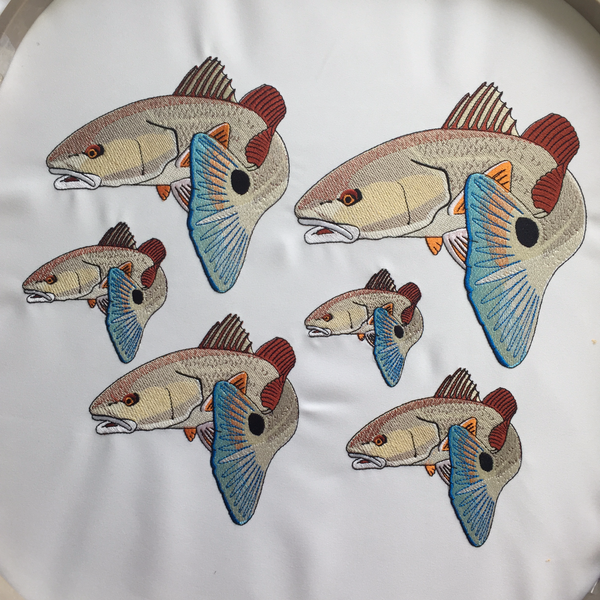 RedFish Embroidery Design with State Spots