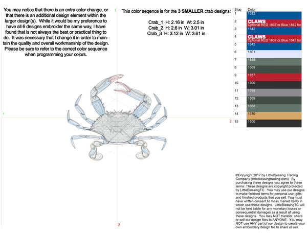 Blue Crab Embroidery Design