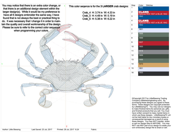 Blue Crab Embroidery Design
