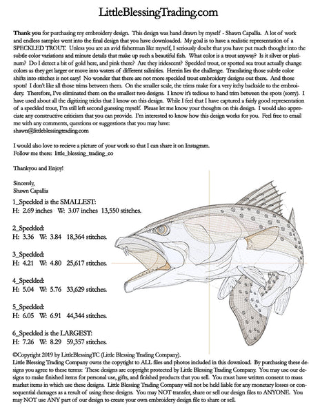 Speckled Trout Embroidery Design