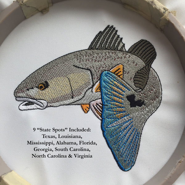 RedFish Embroidery Design with State Spots