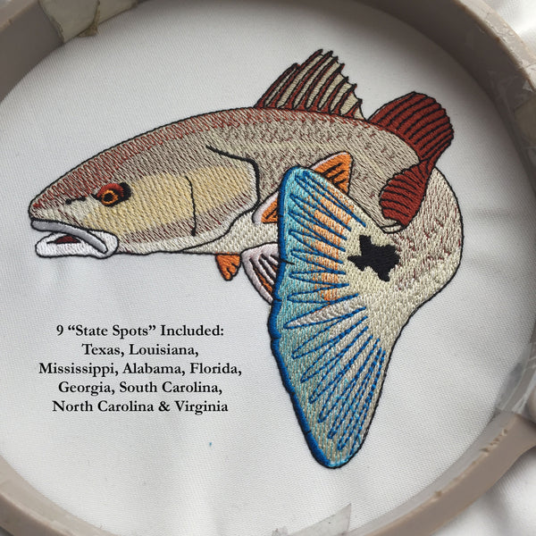 RedFish Embroidery Design with State Spots