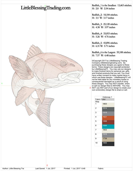 Redfish / Red Drum Embroidery Design